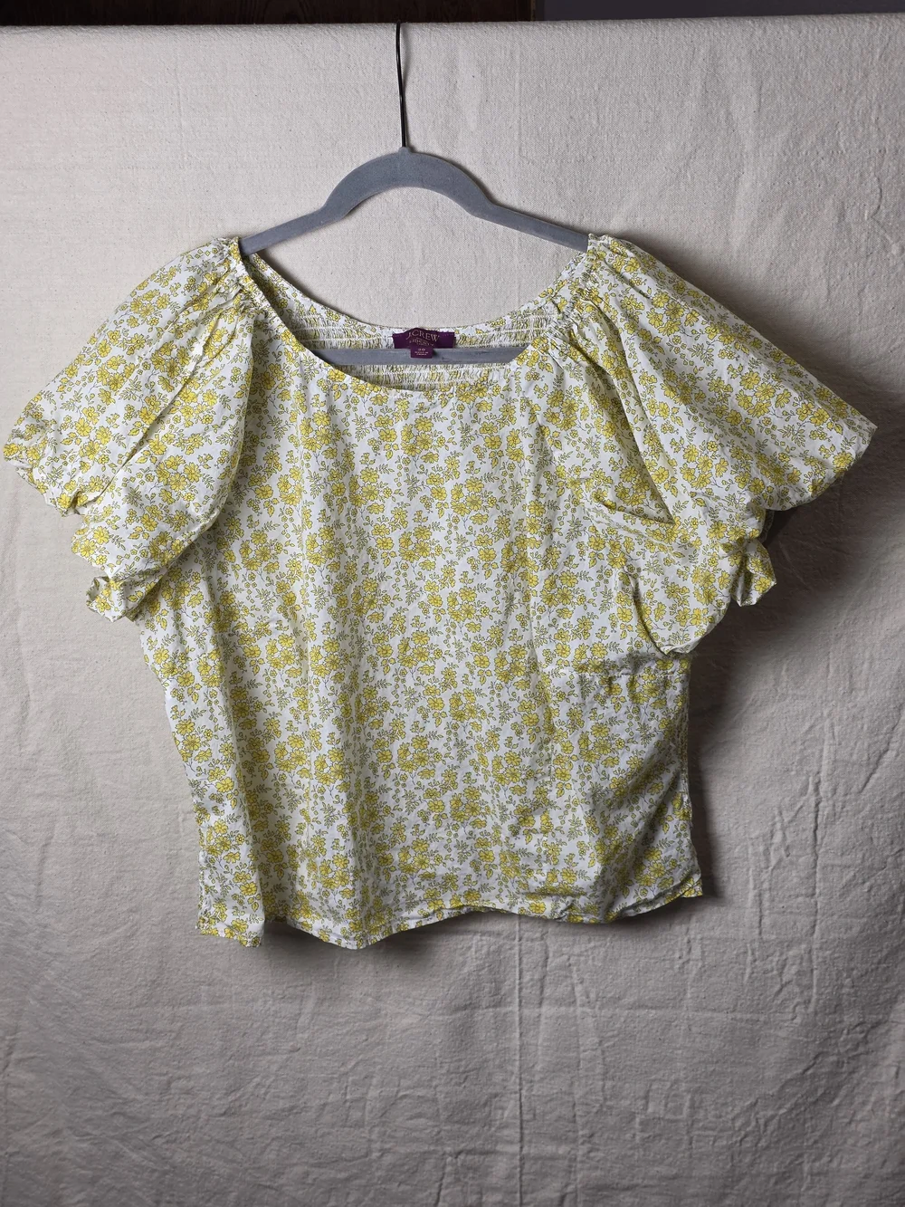 J. Crew White & Yellow Floral Puff-Sleeve Blouse